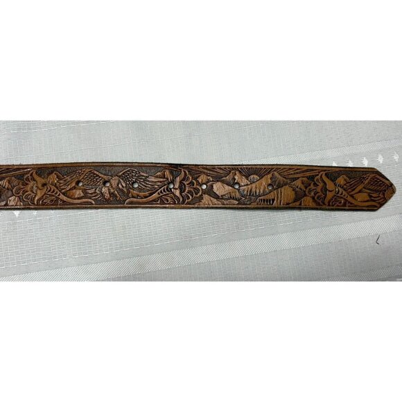 Handcrafted Leather Belt Men's Engraved Eagle Mountain Design Intricate Western - Picture 5 of 8